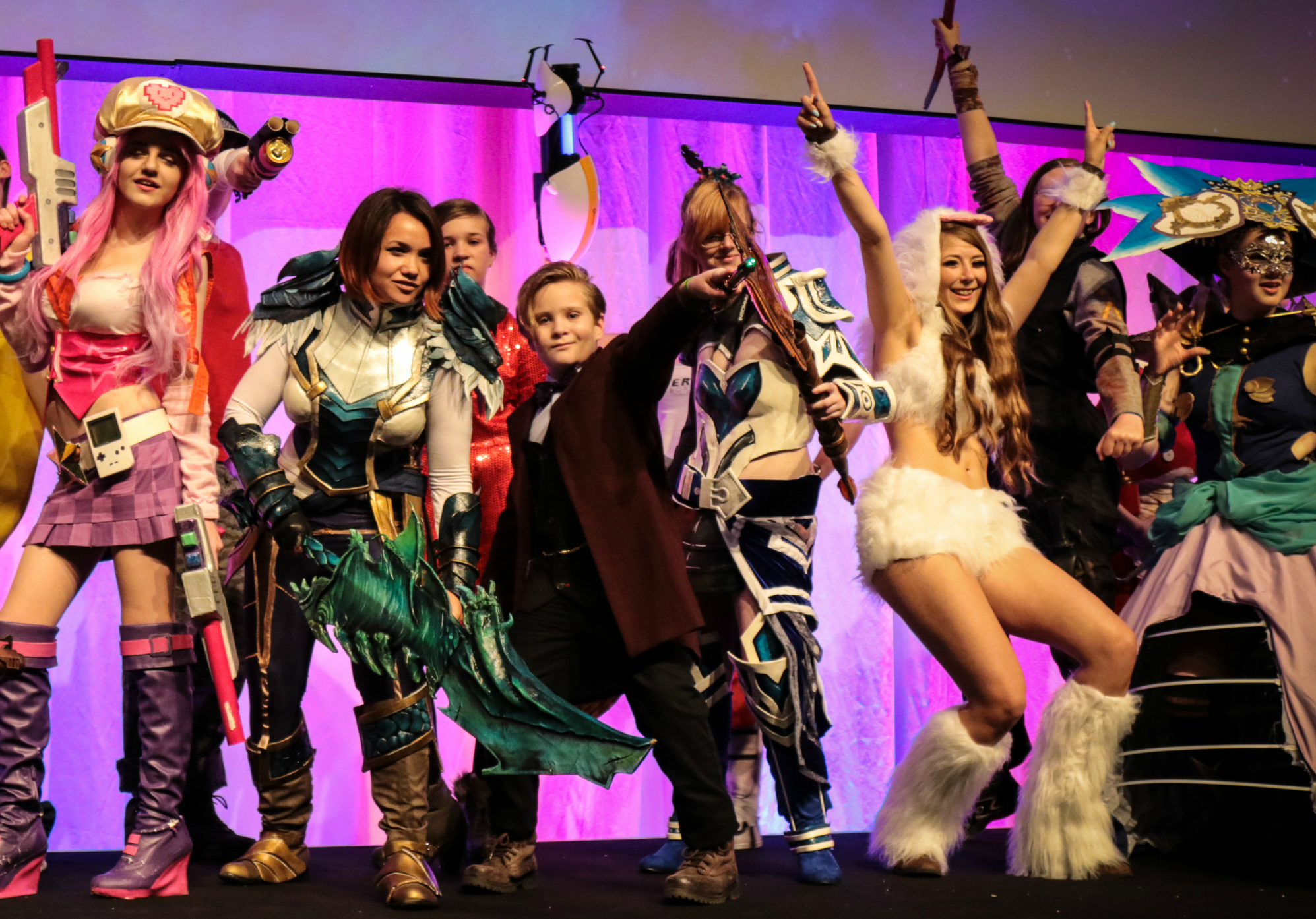 Back on stage with all the other cosplayers after the cosplay masquerade.