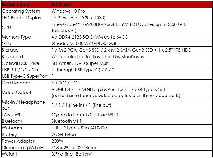 MSI Workstation Laptop spec sheet 2